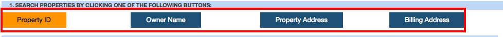 This image presents the usuer with a highlighted property id button indicating they must click on the property id search button to do a search by property id.